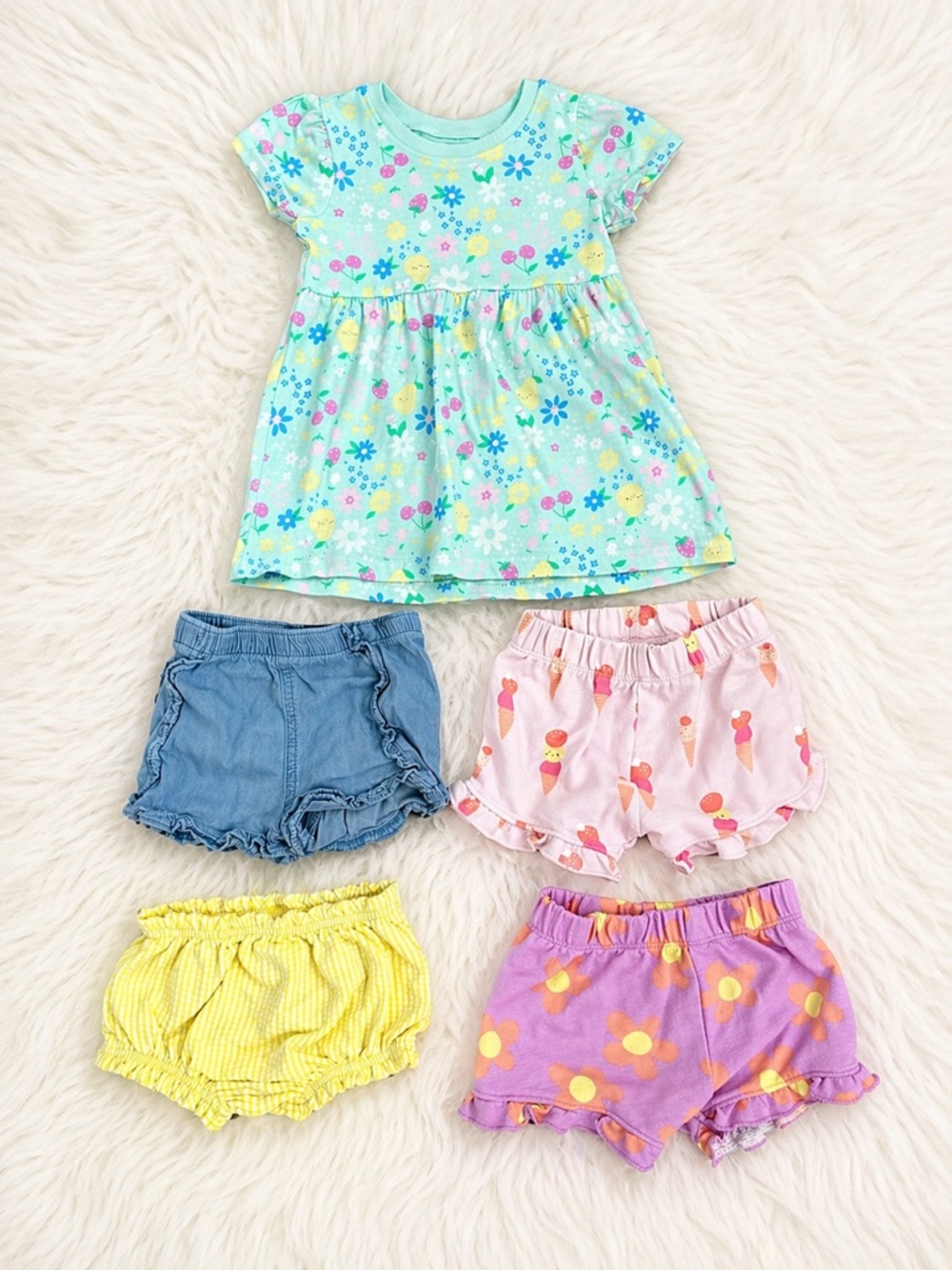 Garanimals Baby Girl 12M Outfit Bundle Dress & Shorts Set 5 Pieces EUC